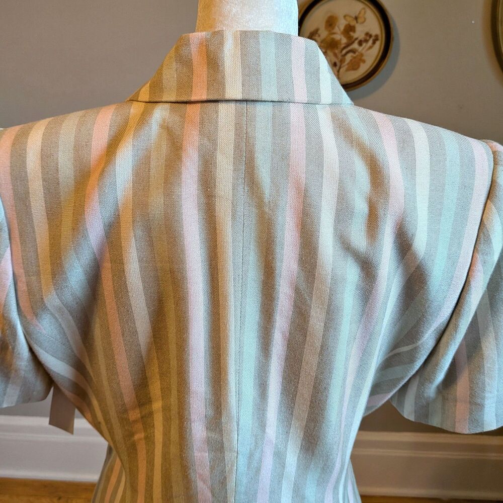 Vintage 90s Kasper Striped Blazer Pastel Linen Double Breasted Light Academia 6P - Picture 12 of 13